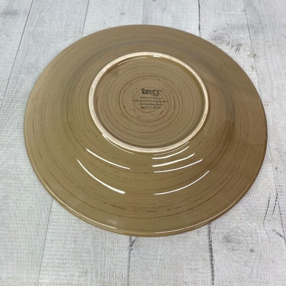 Tag Ltd SONOMA TAN Swirl Rustic Brown Edge Ironstone 11" Dinner Plates Set of 3 - Picture 7 of 16